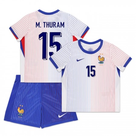 Frankrig M. Thuram 15 Fodboldtrøjer Børn Udebane EM 2024 Kort ærmer